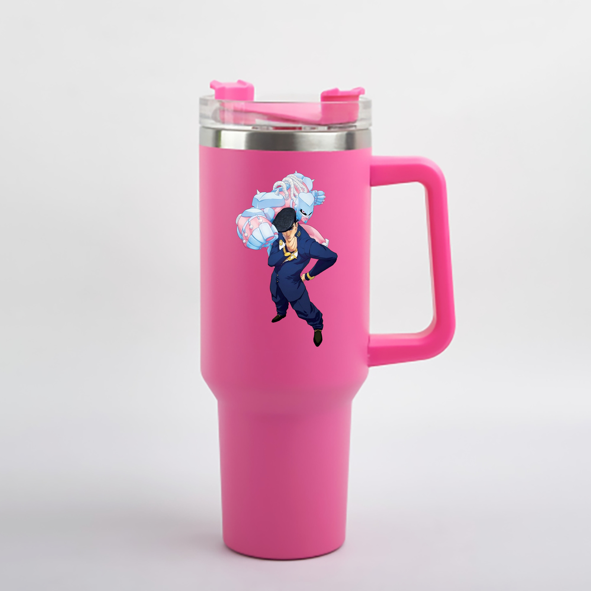 （画像用） ジョジョの奇妙な冒険 ひがしかた じょうすけ JoJo's Bizarre Adventure Higashikata Josuke 1200mL車用タンブラー - クリスタルステッカー（プラスチックストロー付き）